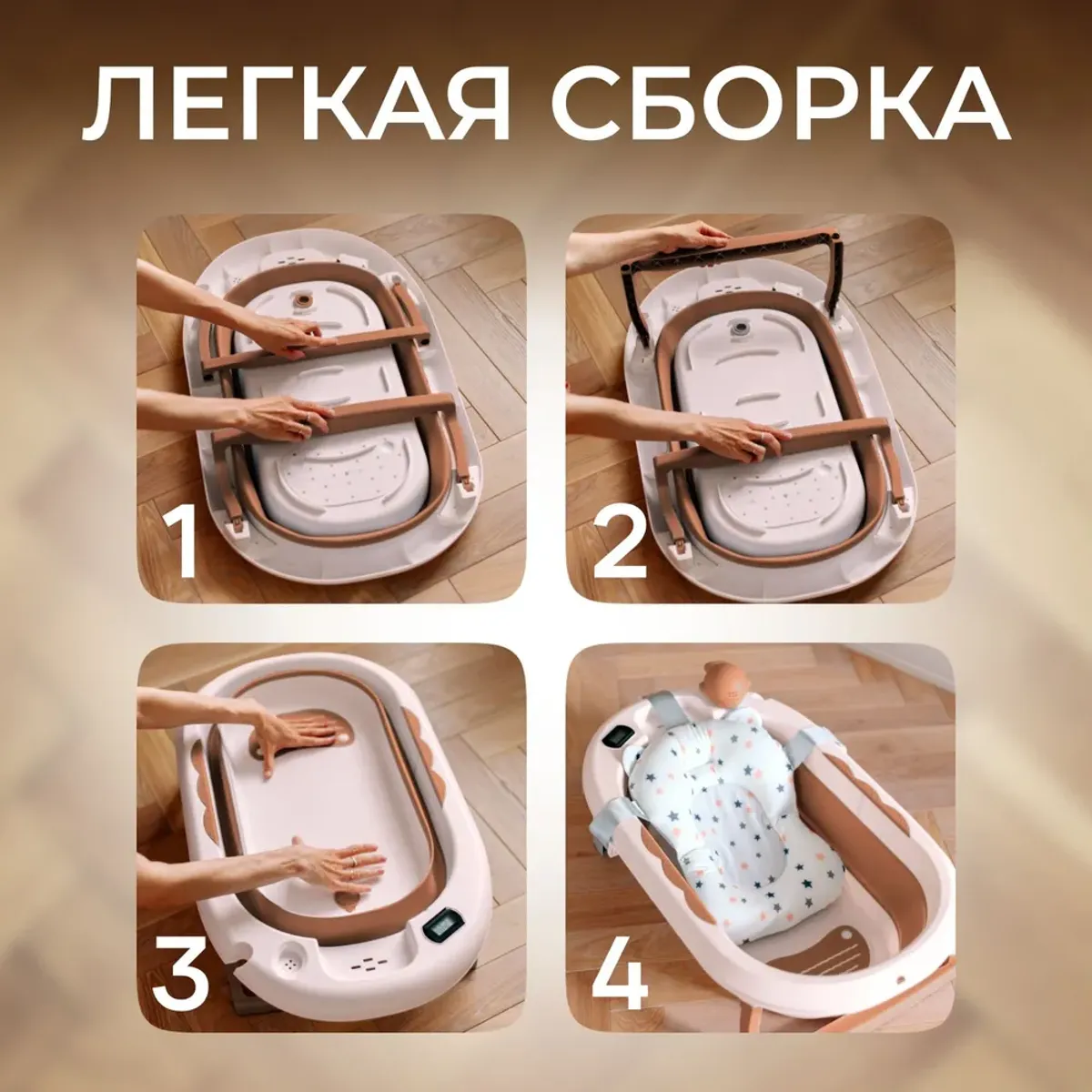 Детская складная ванночка с силиконовыми вставками для ухода за новорожденными, малышами с матрасиком, встроенным термометром для воды