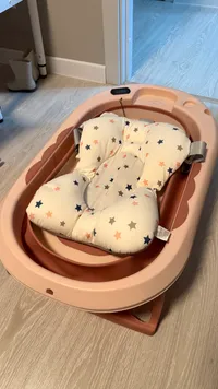 Детская складная ванночка с силиконовыми вставками для ухода за новорожденными, малышами с матрасиком, встроенным термометром для воды - Image 2